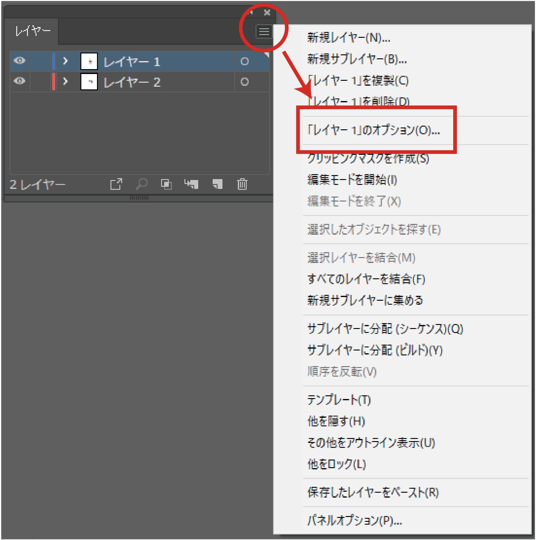 レイヤーオプションの表示方法